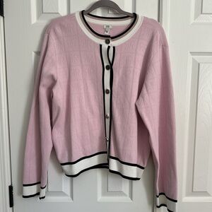 Light Pink Cardigan with Black & White Trim
